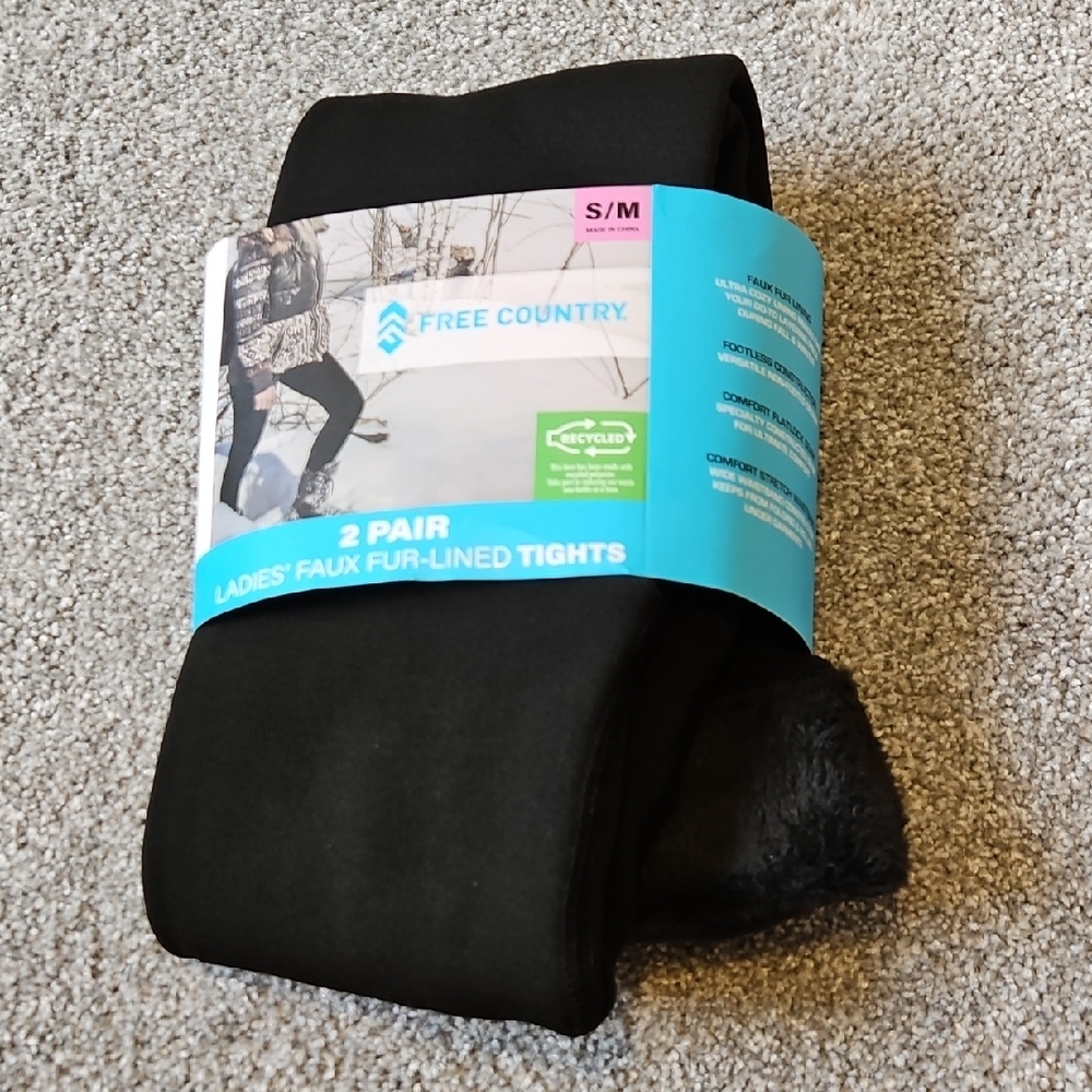 Free Country Black Faux Fur-Lined Tights